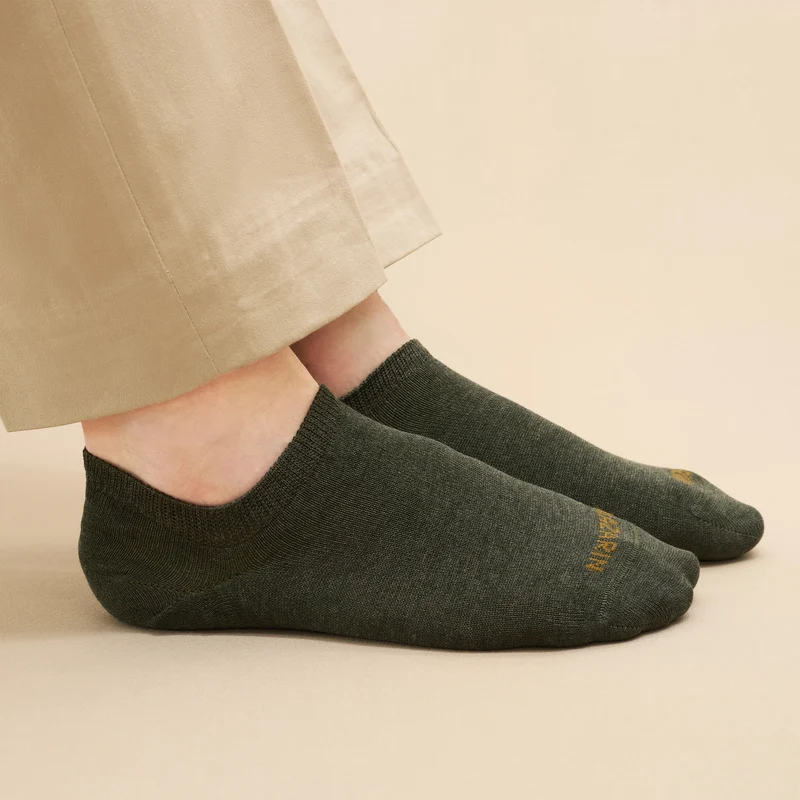Chaussettes invisibles | Vert kaki - Basket - Super-solide fil d'Écosse