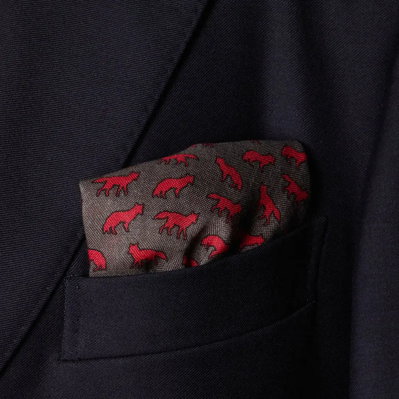 Pochette Gris & Rouge - Motif Renards - Laine & Soie
