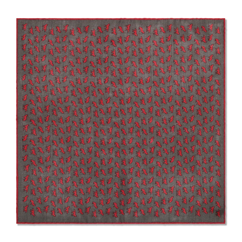Pochette Gris & Rouge - Motif Renards - Laine & Soie