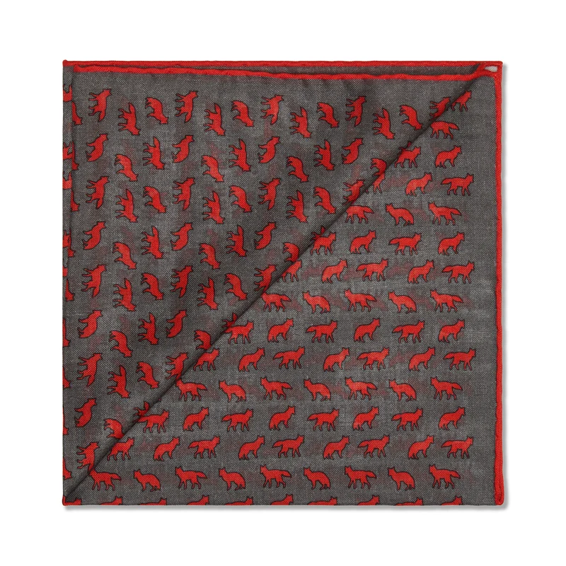 Pochette Gris & Rouge - Motif Renards - Laine & Soie