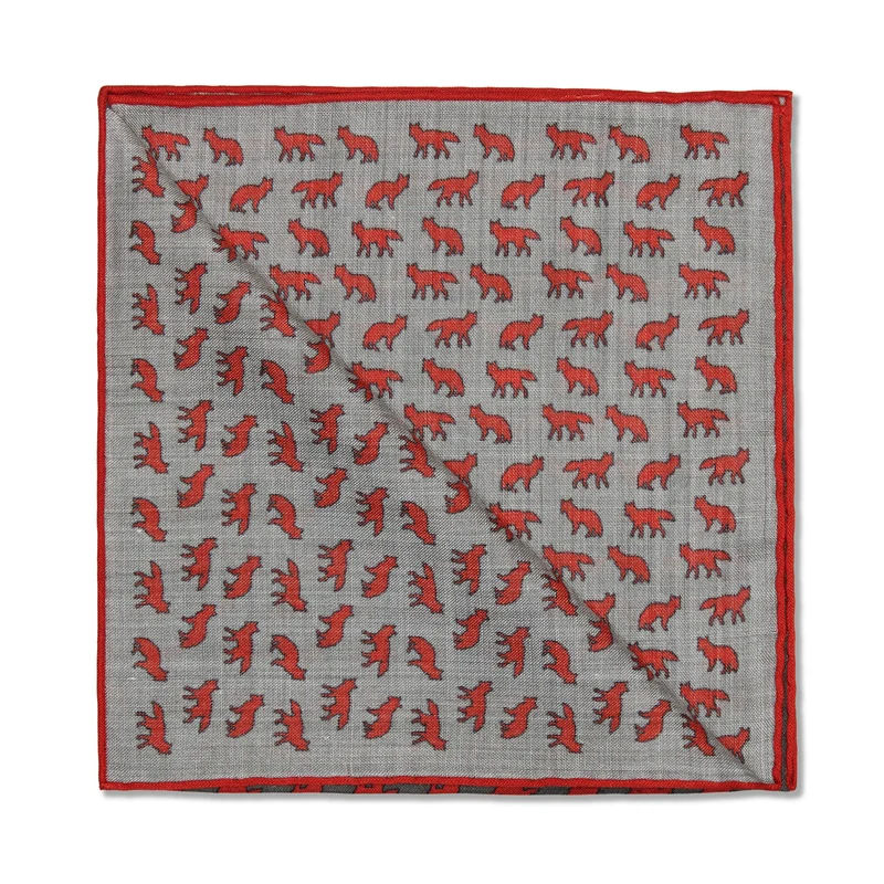Pochette Gris & Rouge - Motif Renards - Laine & Soie