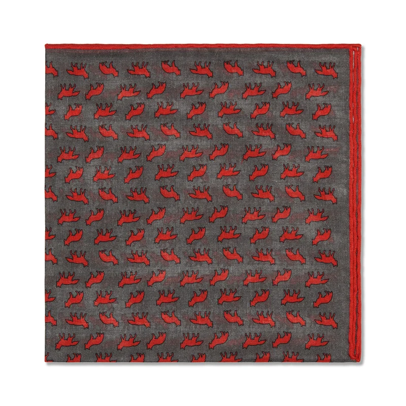 Pochette Gris & Rouge - Motif Renards - Laine & Soie