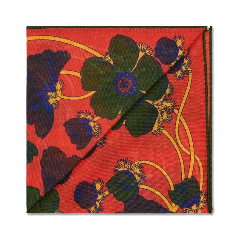 Pochette Orange & Kaki - Motif Art Nouveau - Laine & Soie