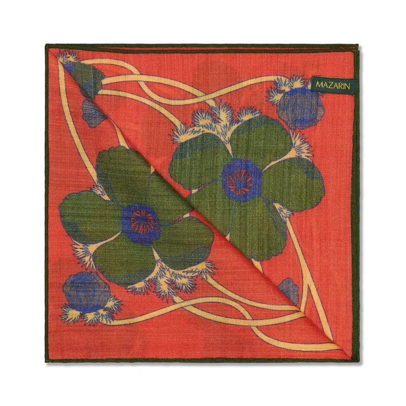 Pochette Orange & Kaki - Motif Art Nouveau - Laine & Soie