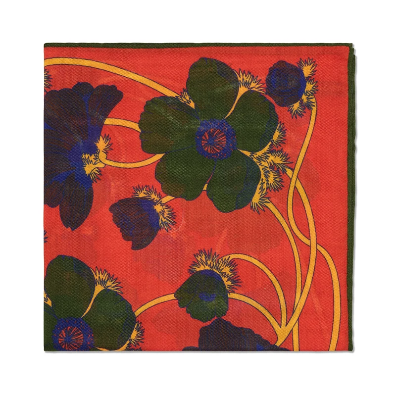 Pochette Orange & Kaki - Motif Art Nouveau - Laine & Soie