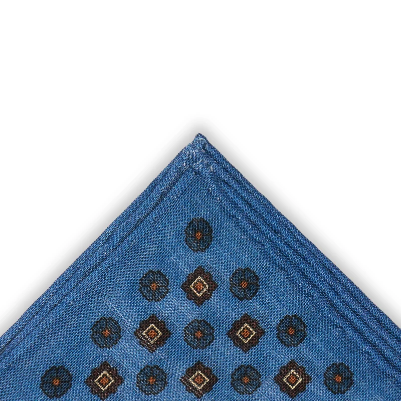 Pochette Bleu nuit, marine & marron - Motif Floral - Laine & Soie