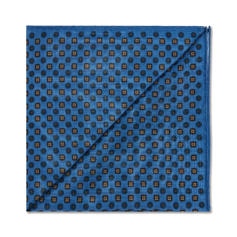 Pochette Bleu nuit, marine & marron - Motif Floral - Laine & Soie