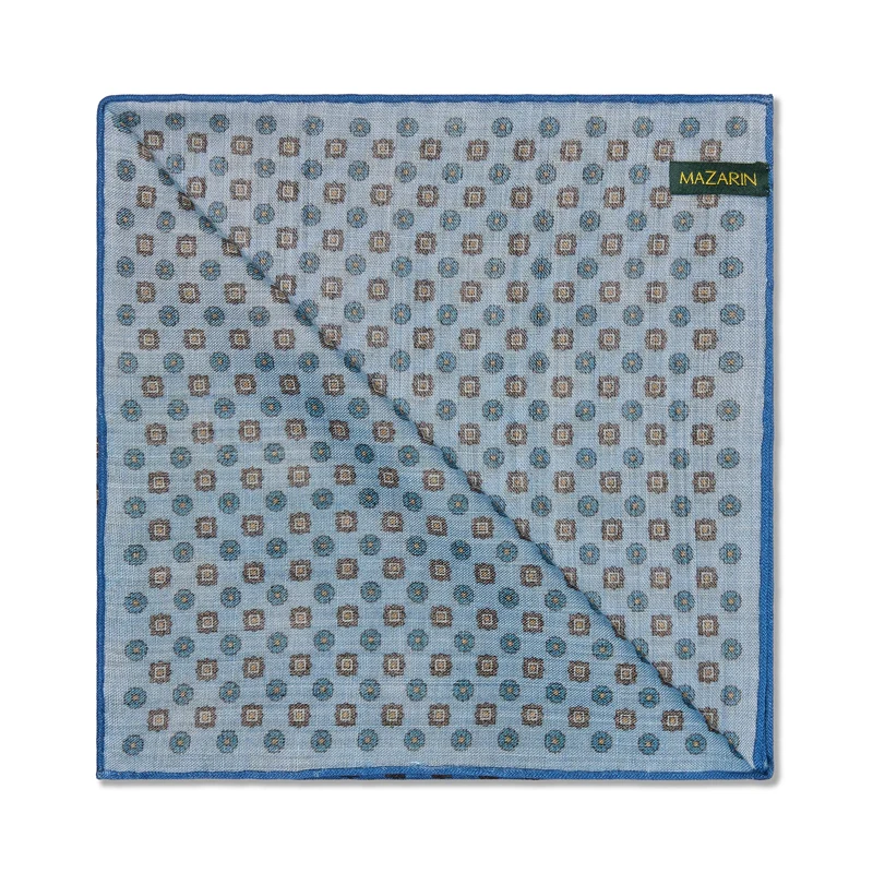Pochette Bleu nuit, marine & marron - Motif Floral - Laine & Soie