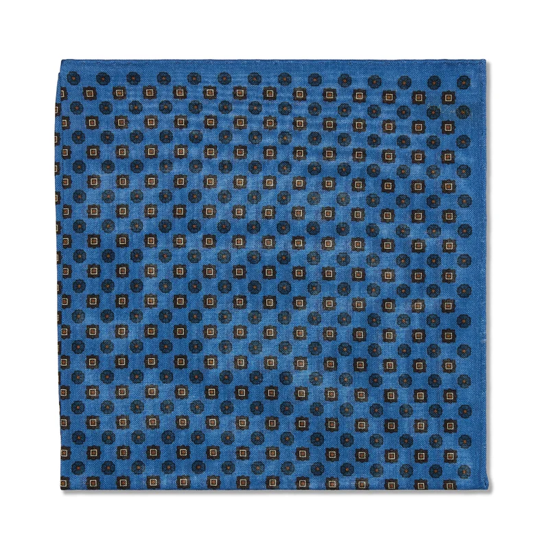 Pochette Bleu nuit, marine & marron - Motif Floral - Laine & Soie