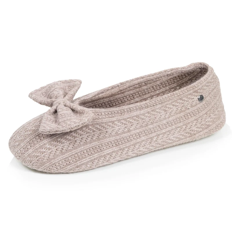 Chaussons Ballerines Femme Grand Nœud Taupe