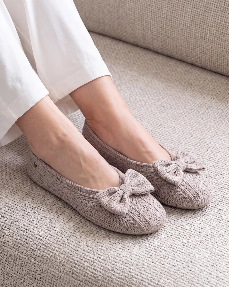 Chaussons Ballerines Femme Grand Nœud Taupe