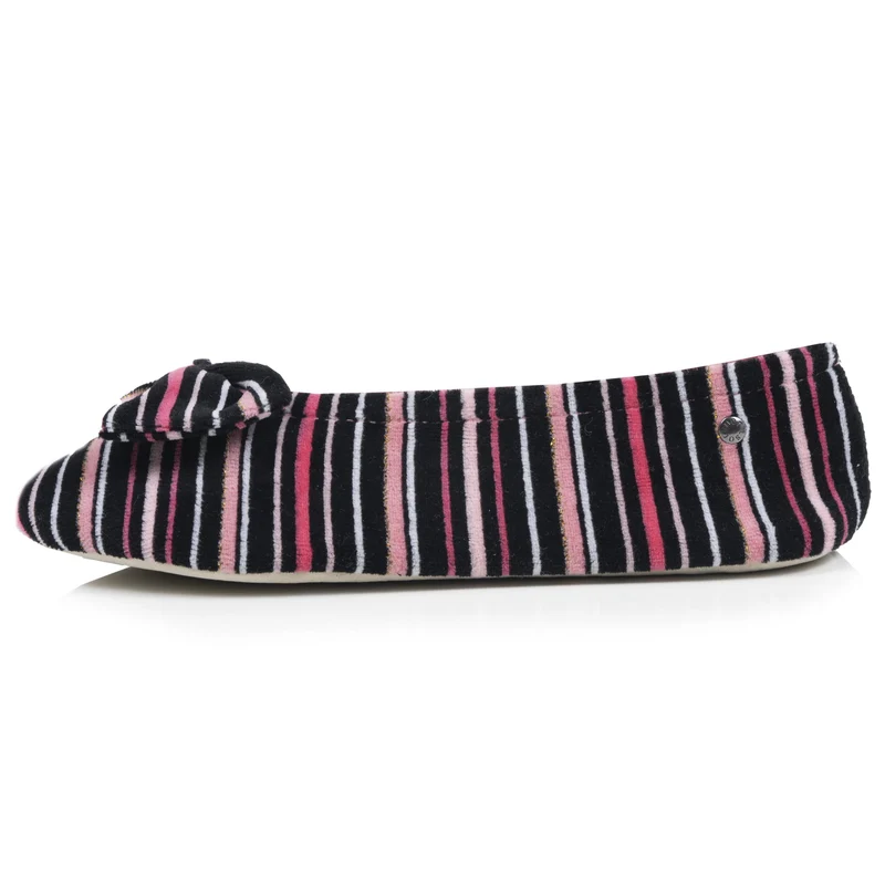 Chaussons ballerines Femme Grand Nœud Rayures rose