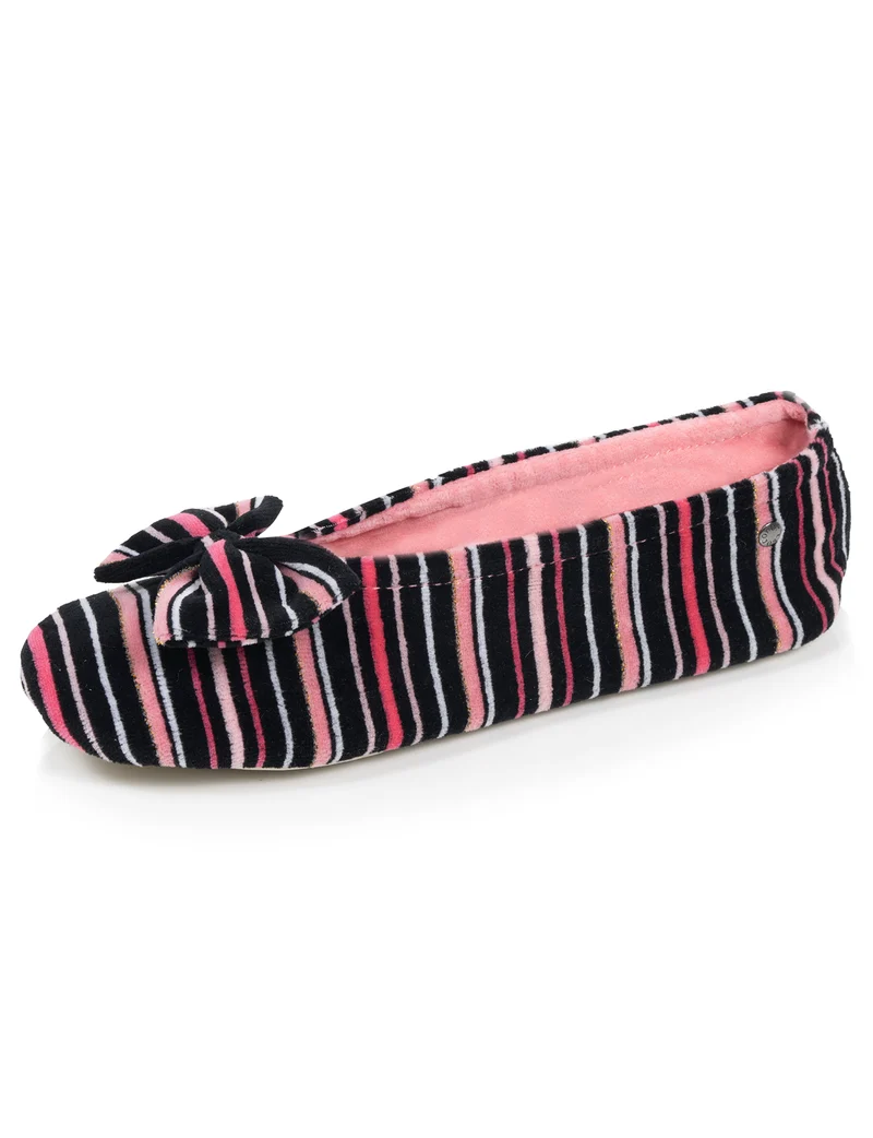 Chaussons ballerines Femme Grand Nœud Rayures rose