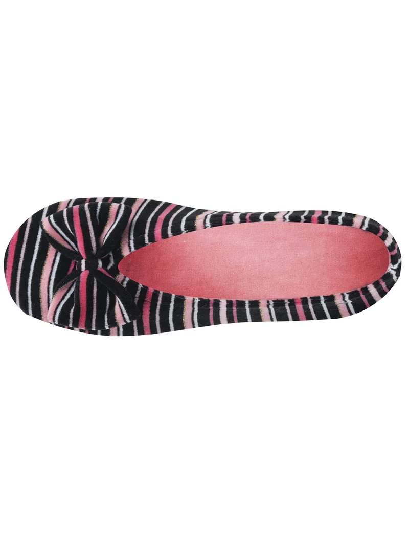 Chaussons ballerines Femme Grand Nœud Rayures rose