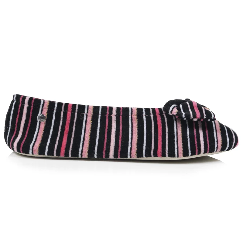 Chaussons ballerines Femme Grand Nœud Rayures rose