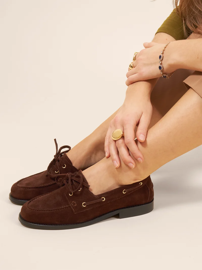 Mocassins bateau cuir daim marron