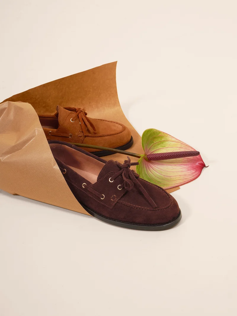 Mocassins bateau cuir daim marron