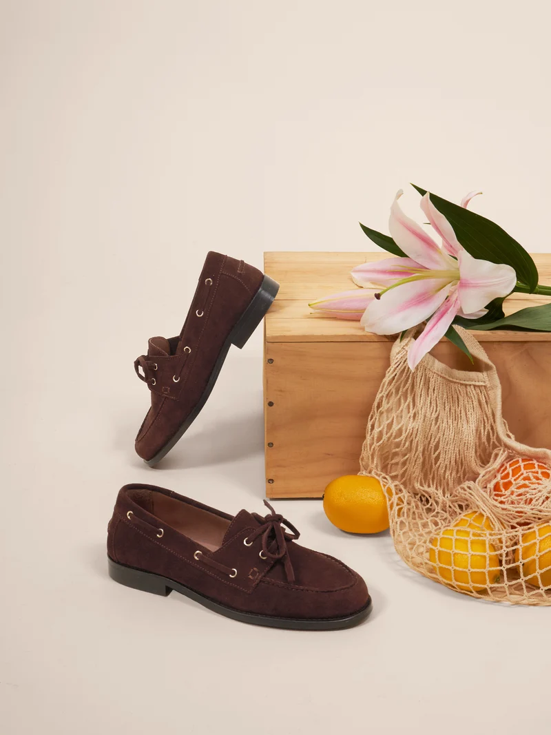 Mocassins bateau cuir daim marron