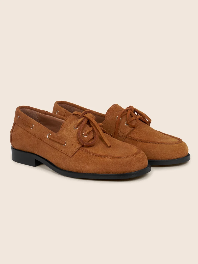 Mocassins bateau cuir daim camel