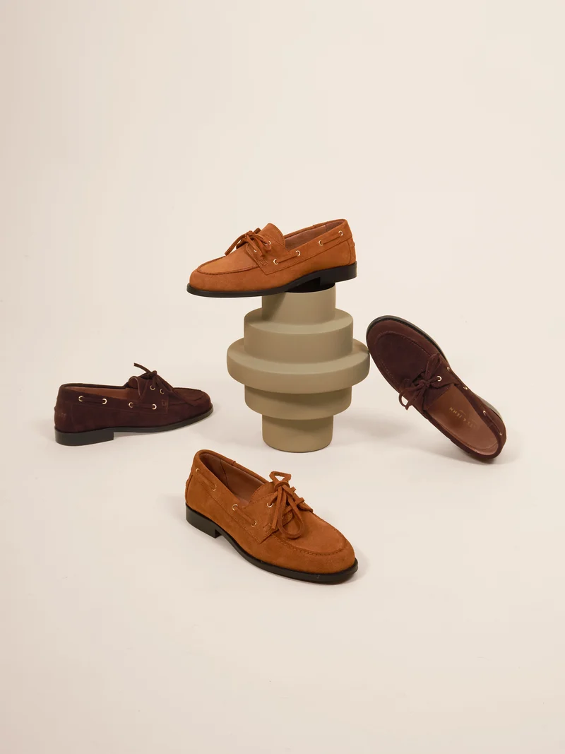 Mocassins bateau cuir daim camel