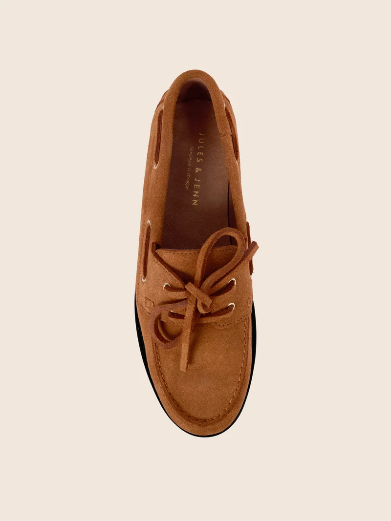 Mocassins bateau cuir daim camel