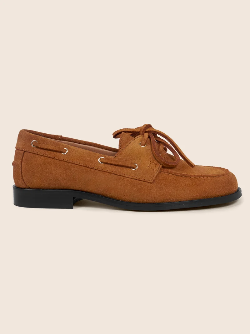Mocassins bateau cuir daim camel