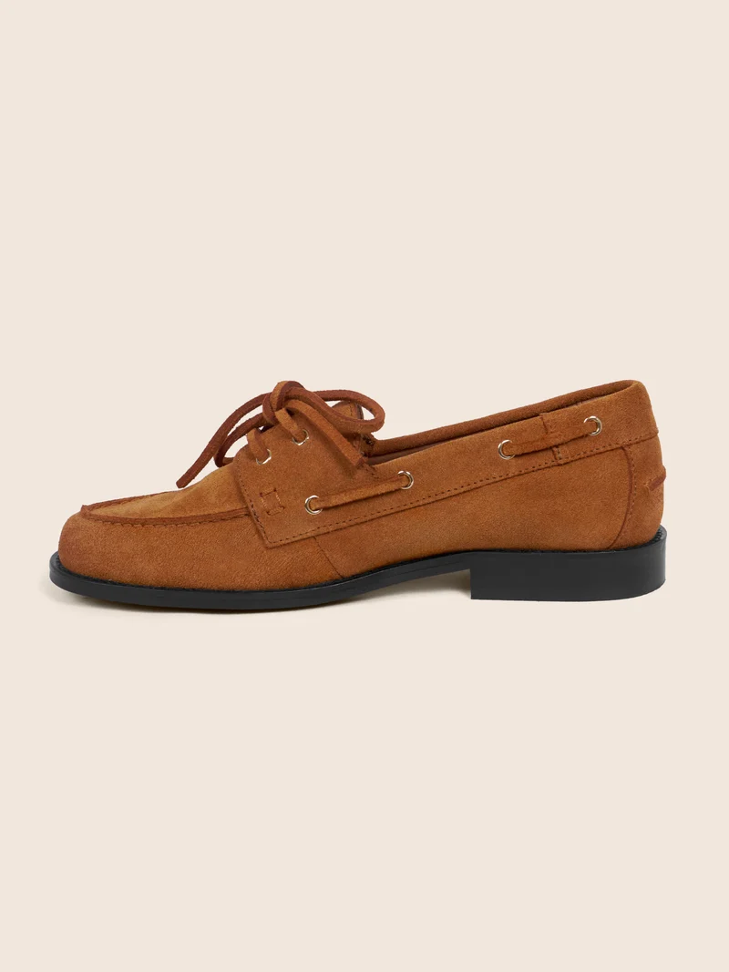 Mocassins bateau cuir daim camel