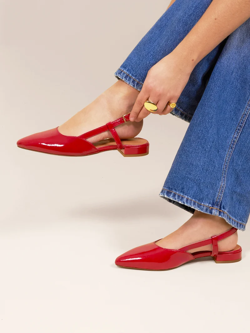 Ballerines slingback cuir vernis rouge
