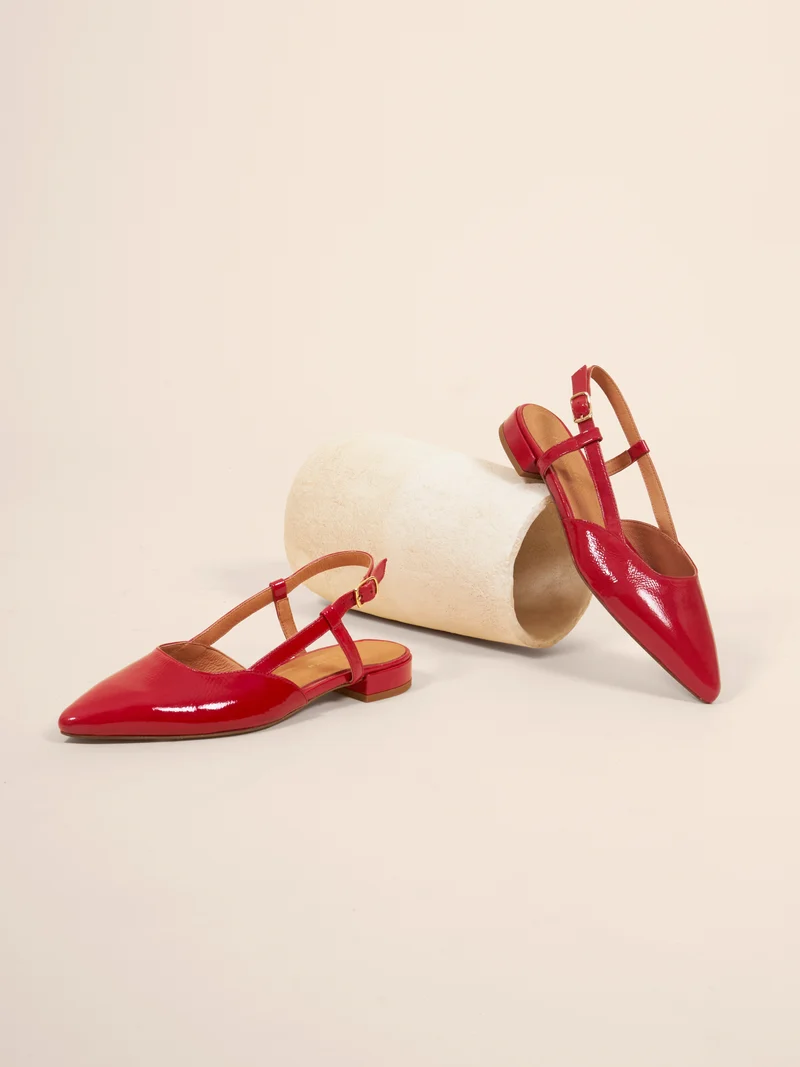Ballerines slingback cuir vernis rouge