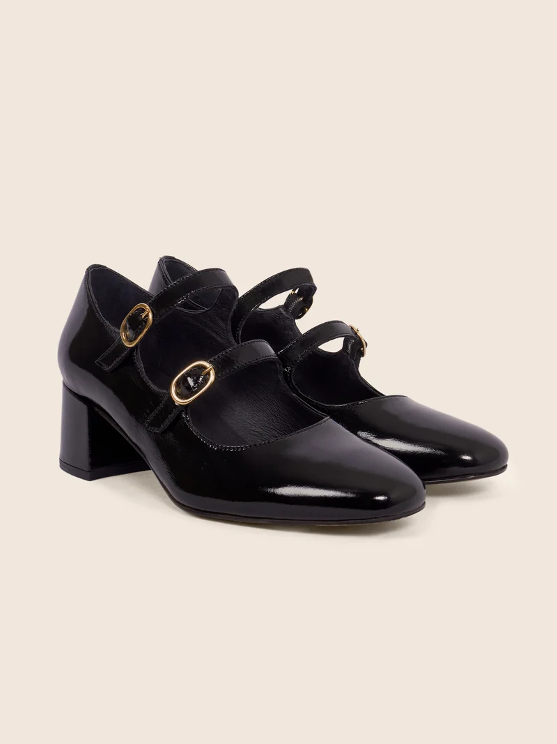 Babies à talon cuir vernis noir