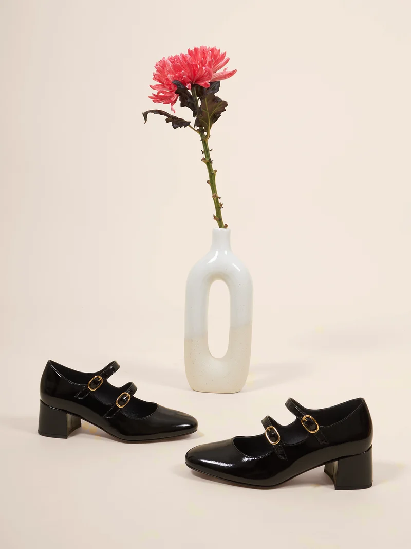 Babies à talon cuir vernis noir
