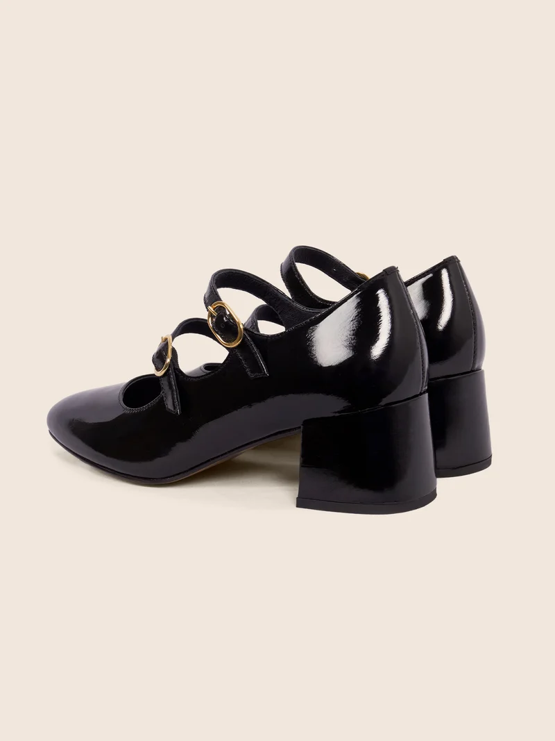 Babies à talon cuir vernis noir
