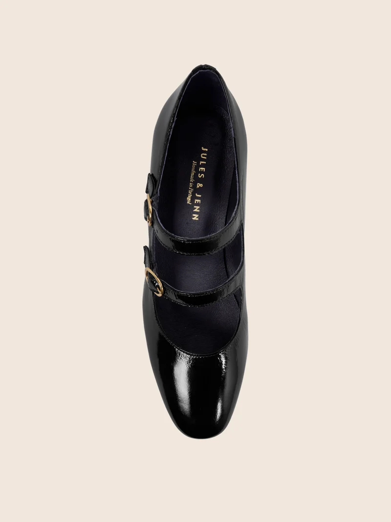 Babies à talon cuir vernis noir