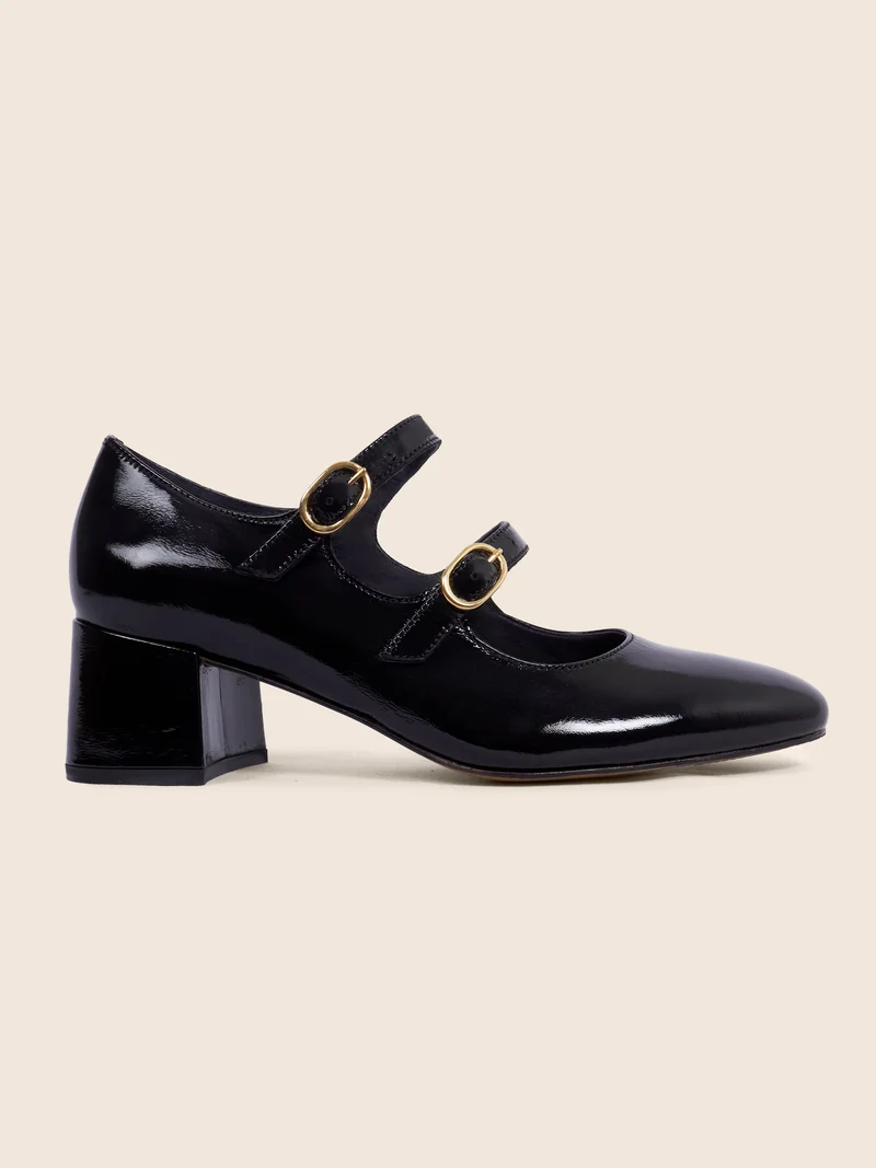 Babies à talon cuir vernis noir