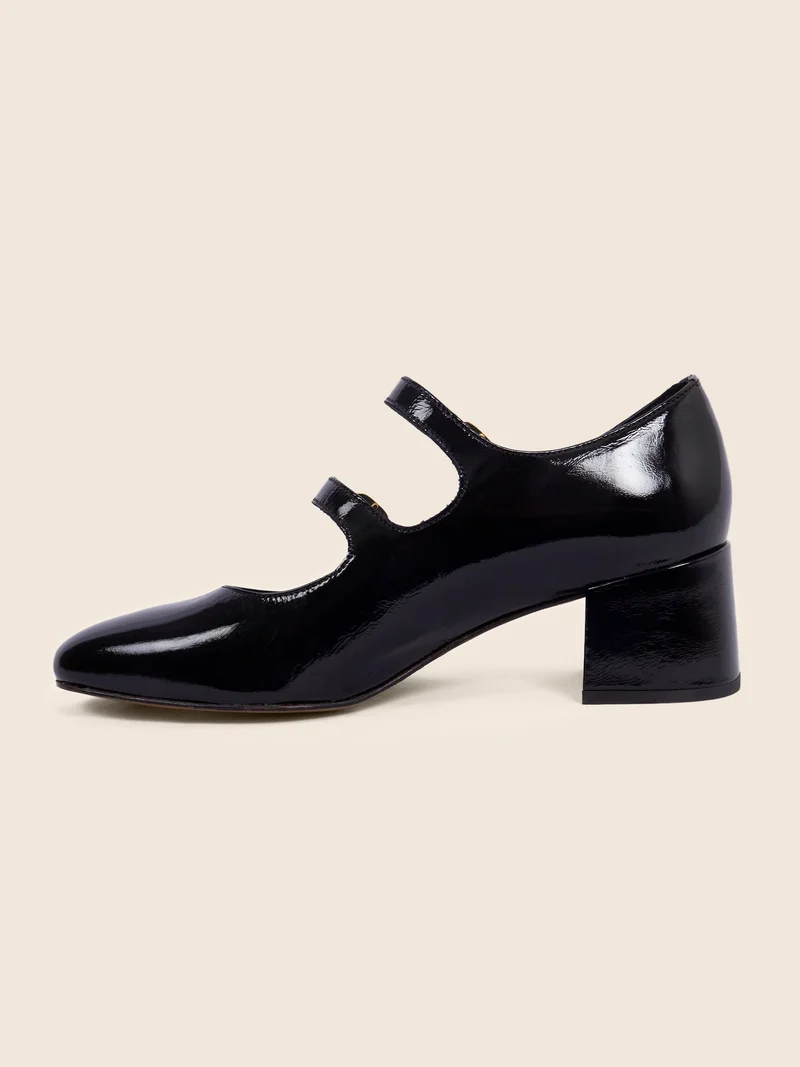 Babies à talon cuir vernis noir