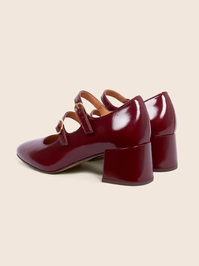 Babies à talon cuir vernis bordeaux