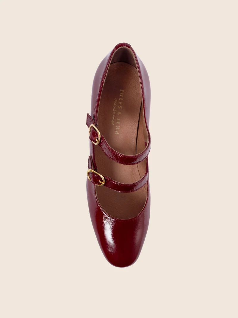 Babies à talon cuir vernis bordeaux