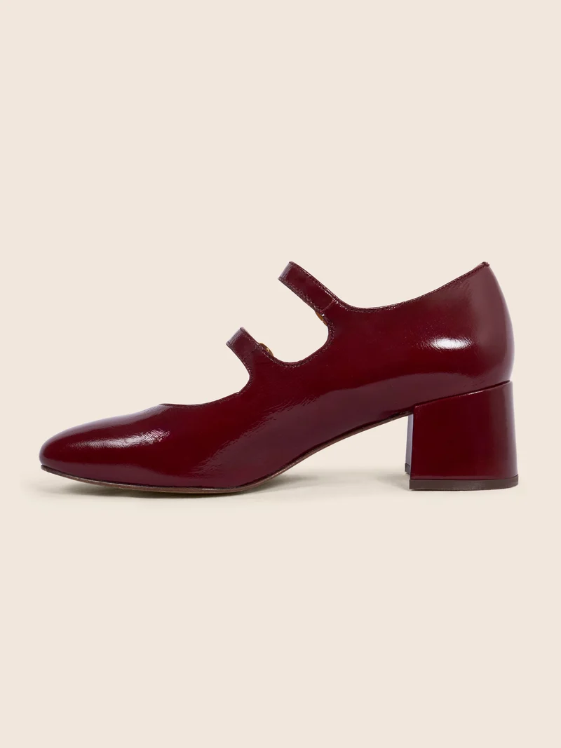 Babies à talon cuir vernis bordeaux