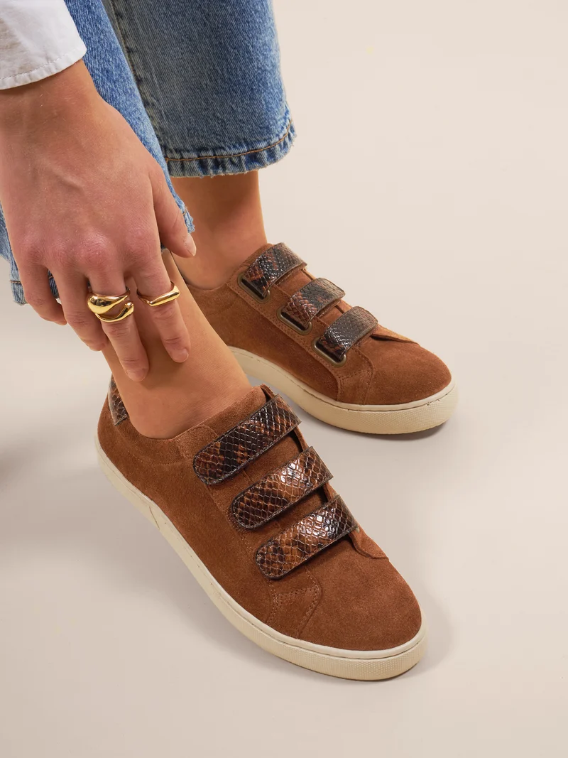 Baskets à scratch cuir daim python