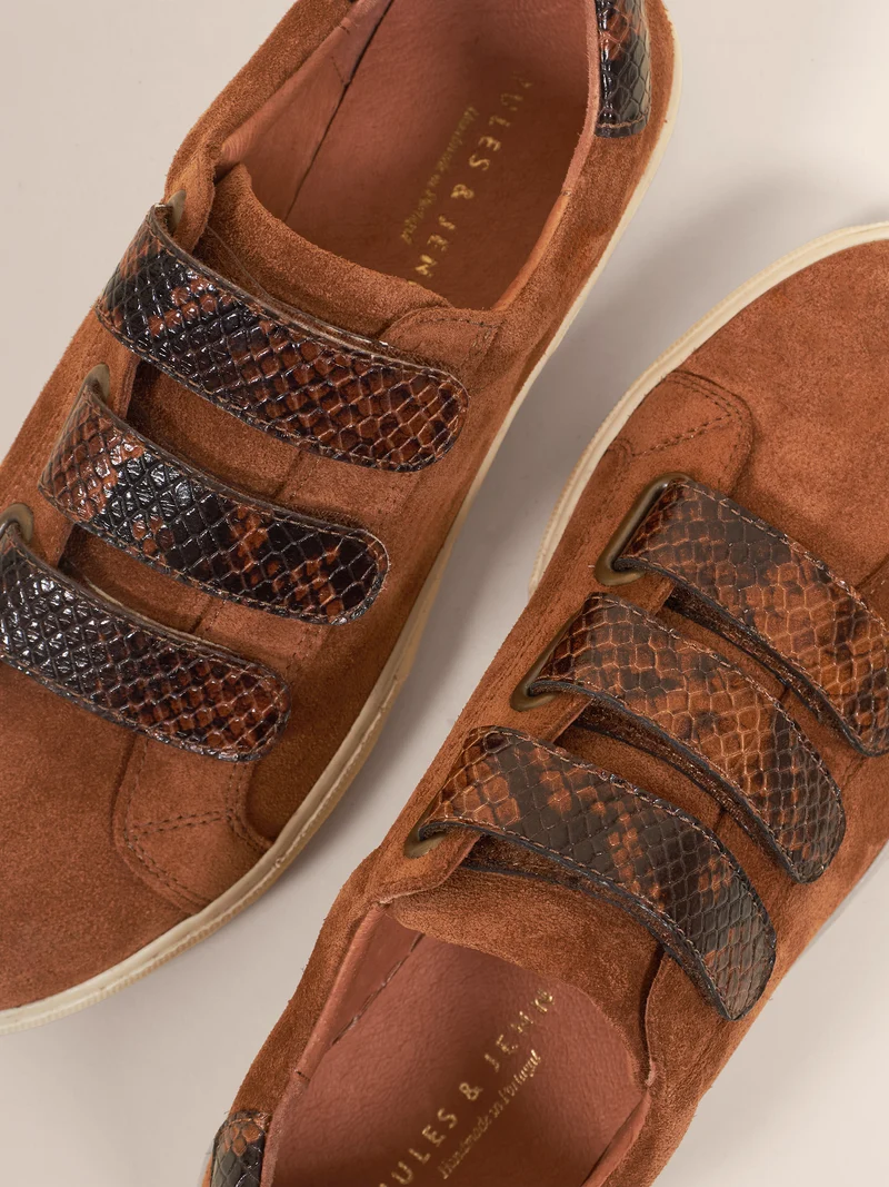 Baskets à scratch cuir daim python