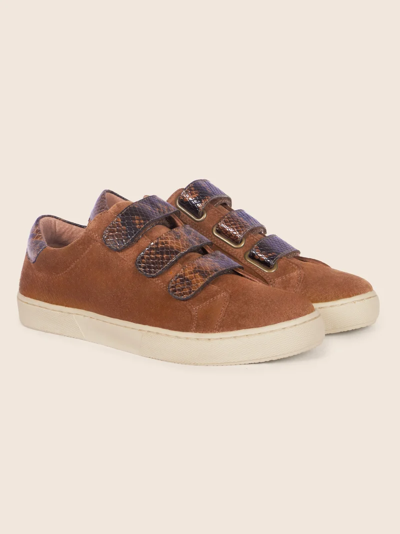 Baskets à scratch cuir daim python