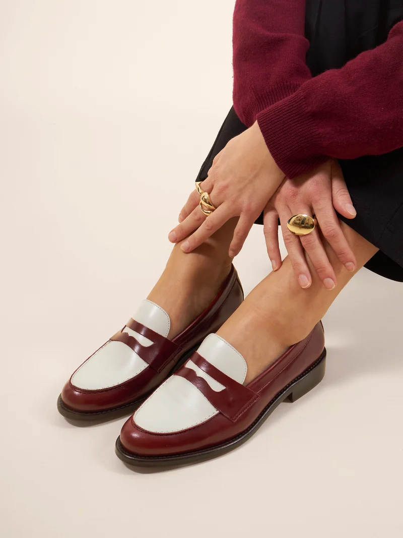 Mocassins cuir bordeaux blanc