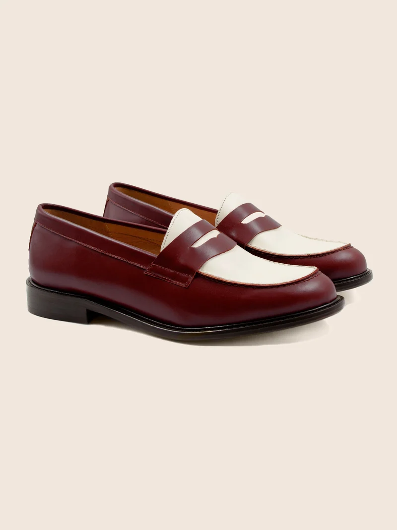 Mocassins cuir bordeaux blanc