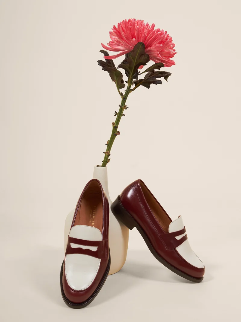 Mocassins cuir bordeaux blanc