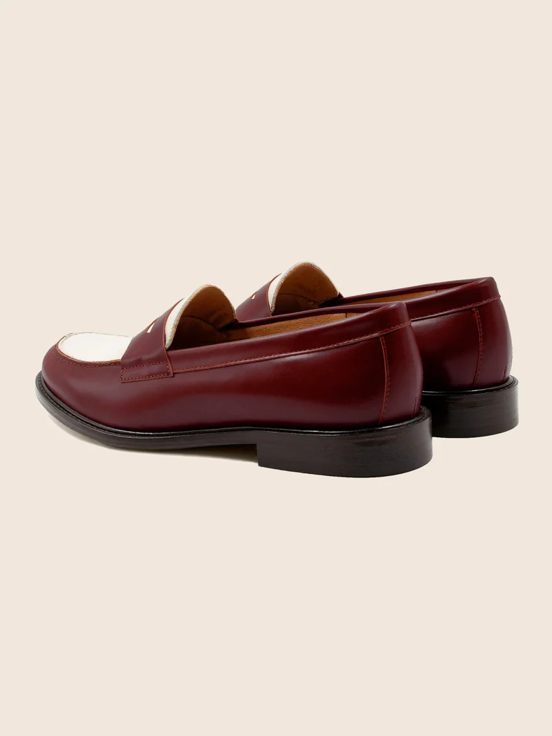 Mocassins cuir bordeaux blanc