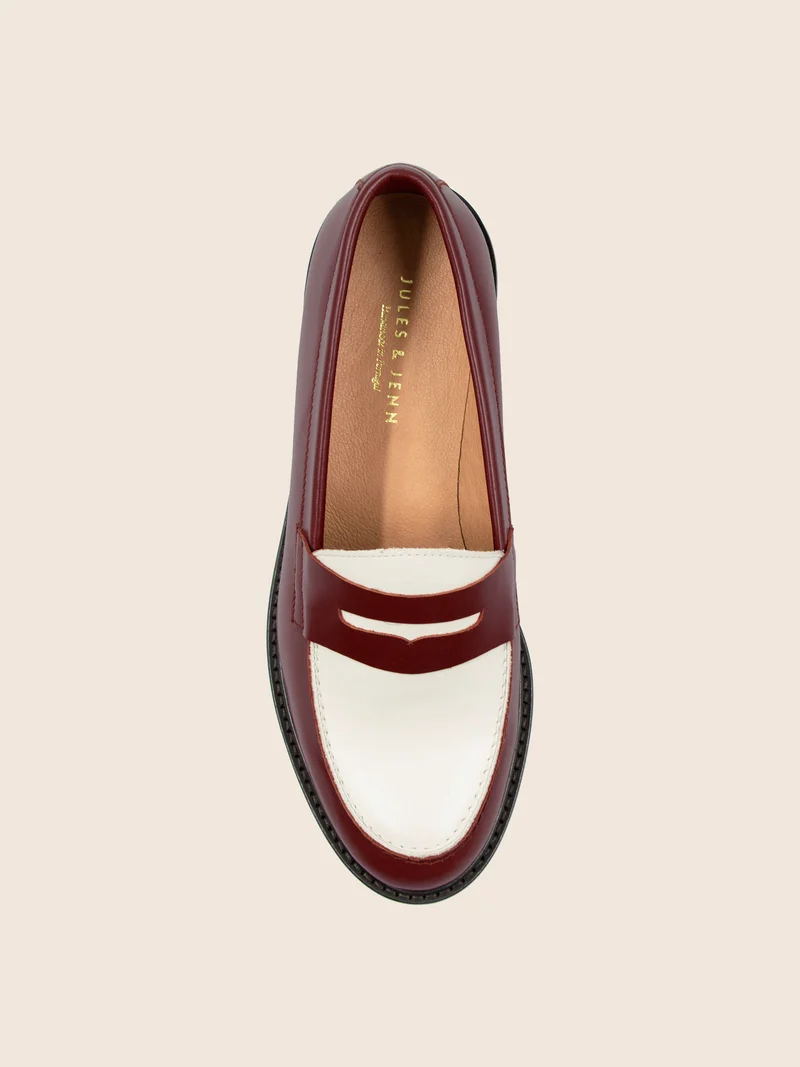 Mocassins cuir bordeaux blanc