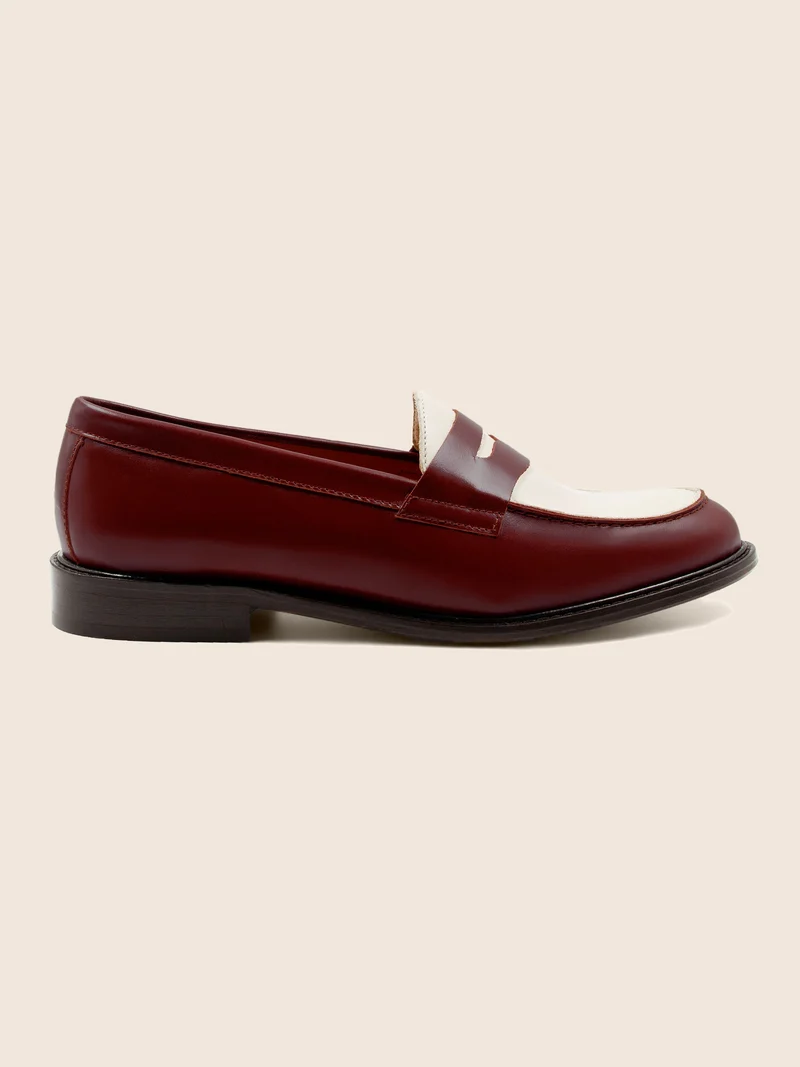 Mocassins cuir bordeaux blanc