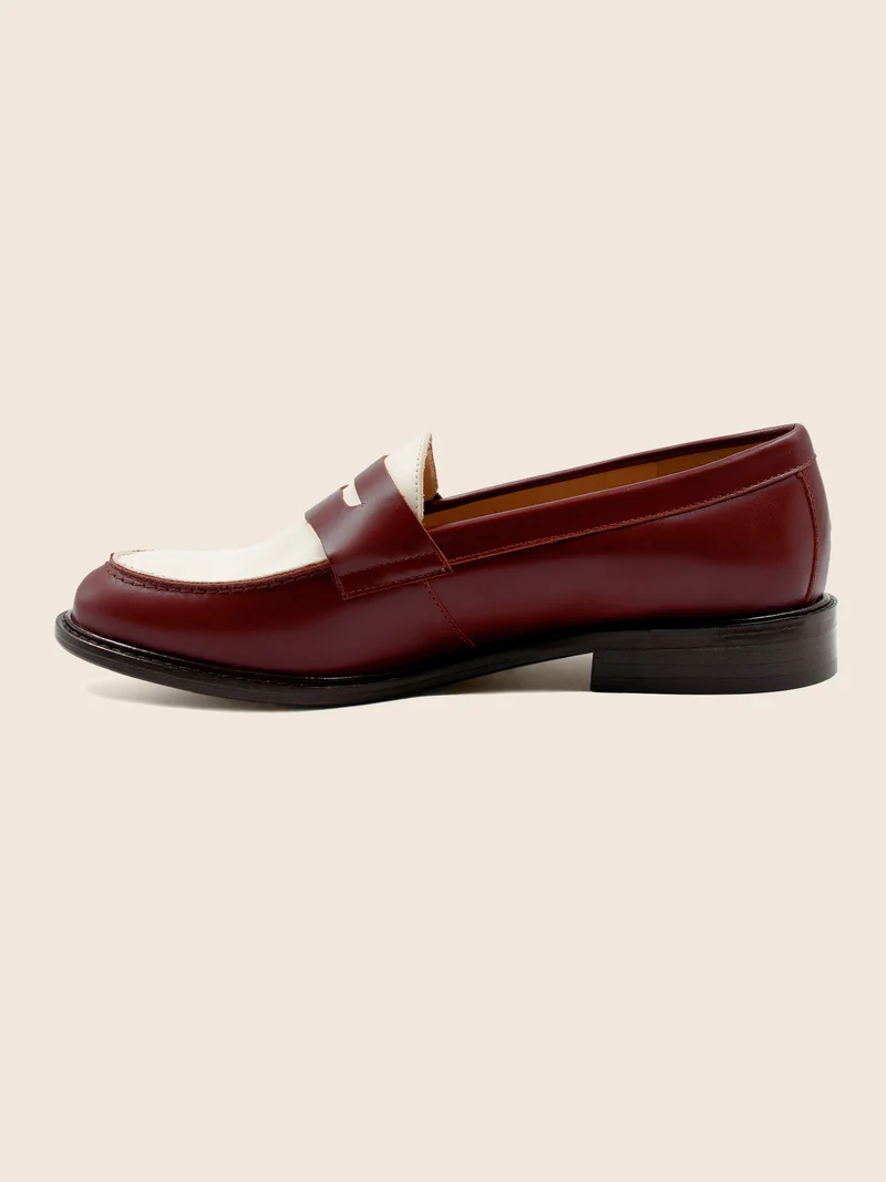Mocassins cuir bordeaux blanc