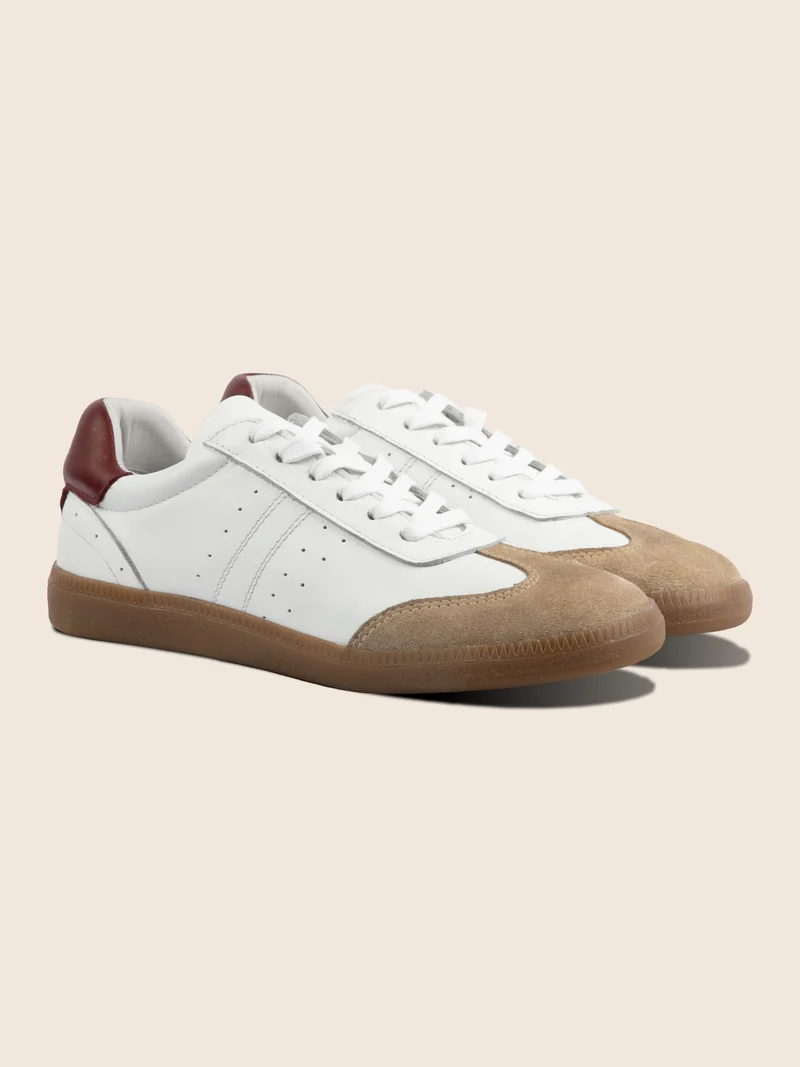 Tennis lacet cuir blanc camel
