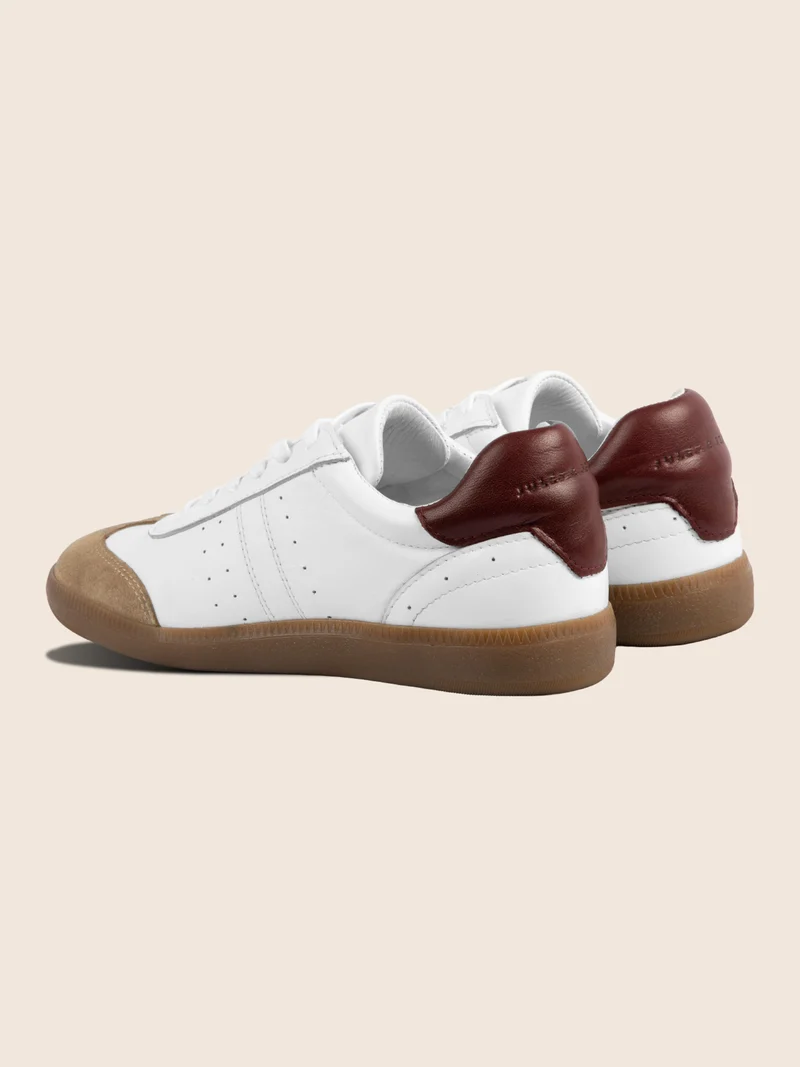 Tennis lacet cuir blanc camel